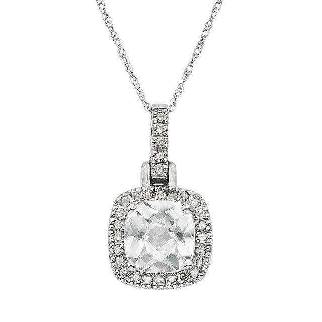 Lab-Created White Sapphire & 1/8 Carat T.W. Diamond 10k White Gold Halo Pendant Necklace, Womens Product Image