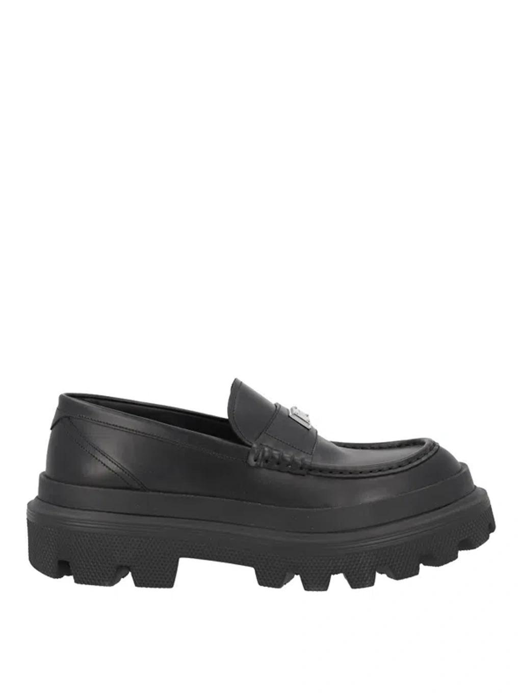 Leather Penny Loafers In Black Product Image