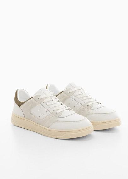 MANGO MAN - Leather mixed sneakers whiteMen Product Image