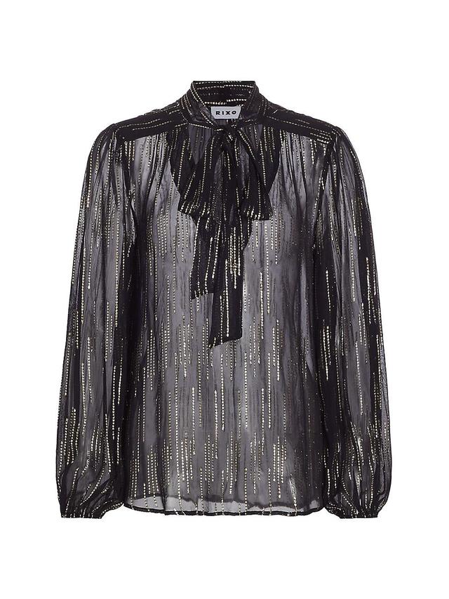 Womens Moss Metallic Raindrop Tie-Neck Blouse Product Image