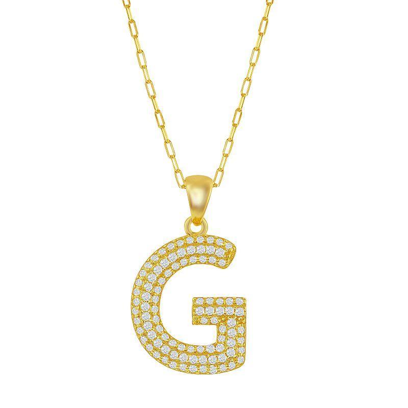 Sterling Silver Cubic Zirconia Block Initial Necklace, Womens White Product Image