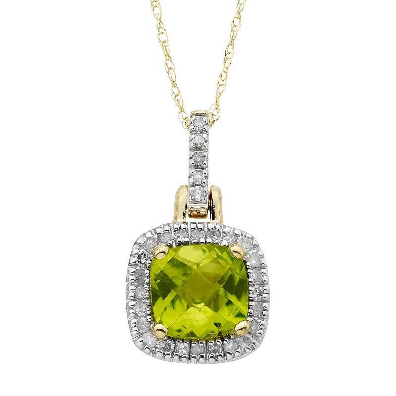 Peridot & 1/8 Carat T.W. Diamond 10k Gold Halo Pendant Necklace, Womens Green Product Image