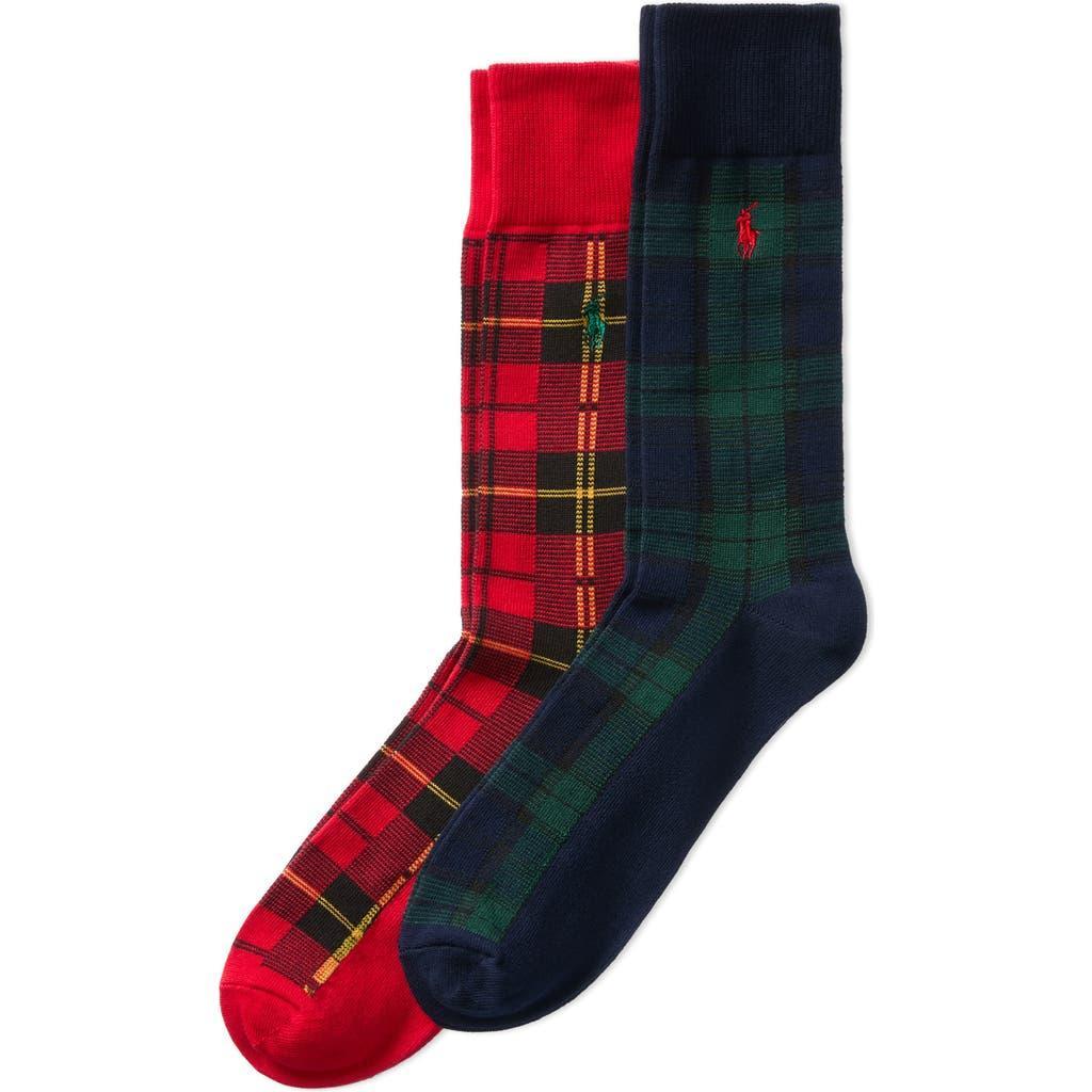 POLO RALPH LAUREN Plaid Cotton-blend Trouser Sock 2-pack In Navy Product Image