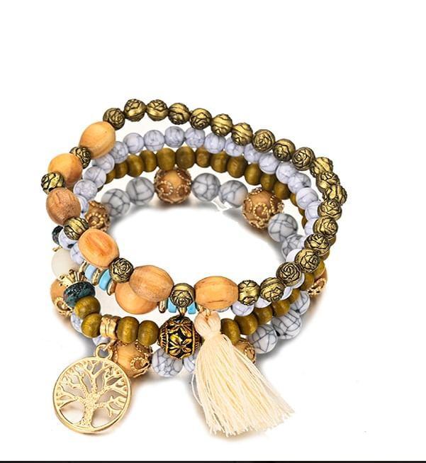 Tassel Wooden Beaded Bracelet Set Product Image