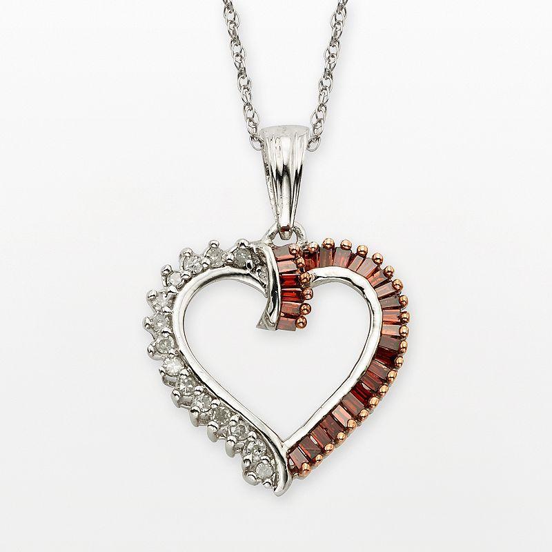 Jewelexcess Sterling Silver 1/4-ct. T.W. Red and White Diamond Heart Pendant, Womens Product Image