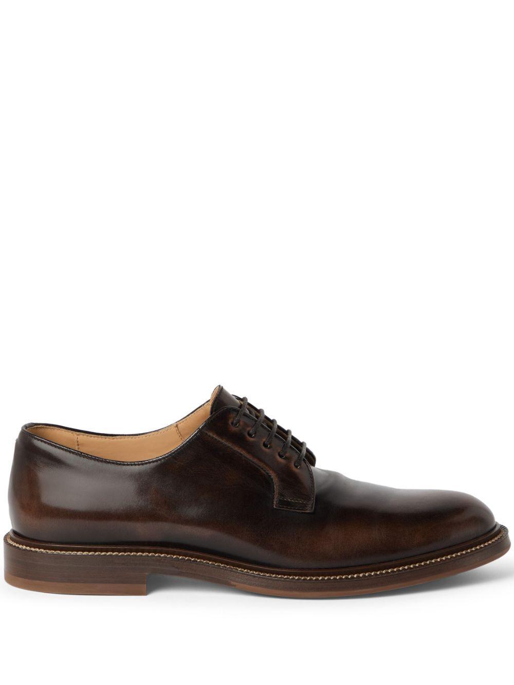 BRUNELLO CUCINELLI Almond-toe Leather Oxford Shoes In Brown Product Image