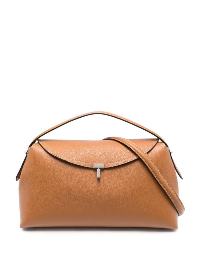 T-lock Leather Tote Bag In Brown Product Image