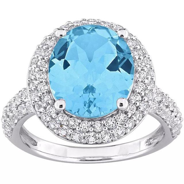 Stella Grace Sterling Silver Sky Blue Topaz & White Topaz Double Halo Ring, Womens Product Image