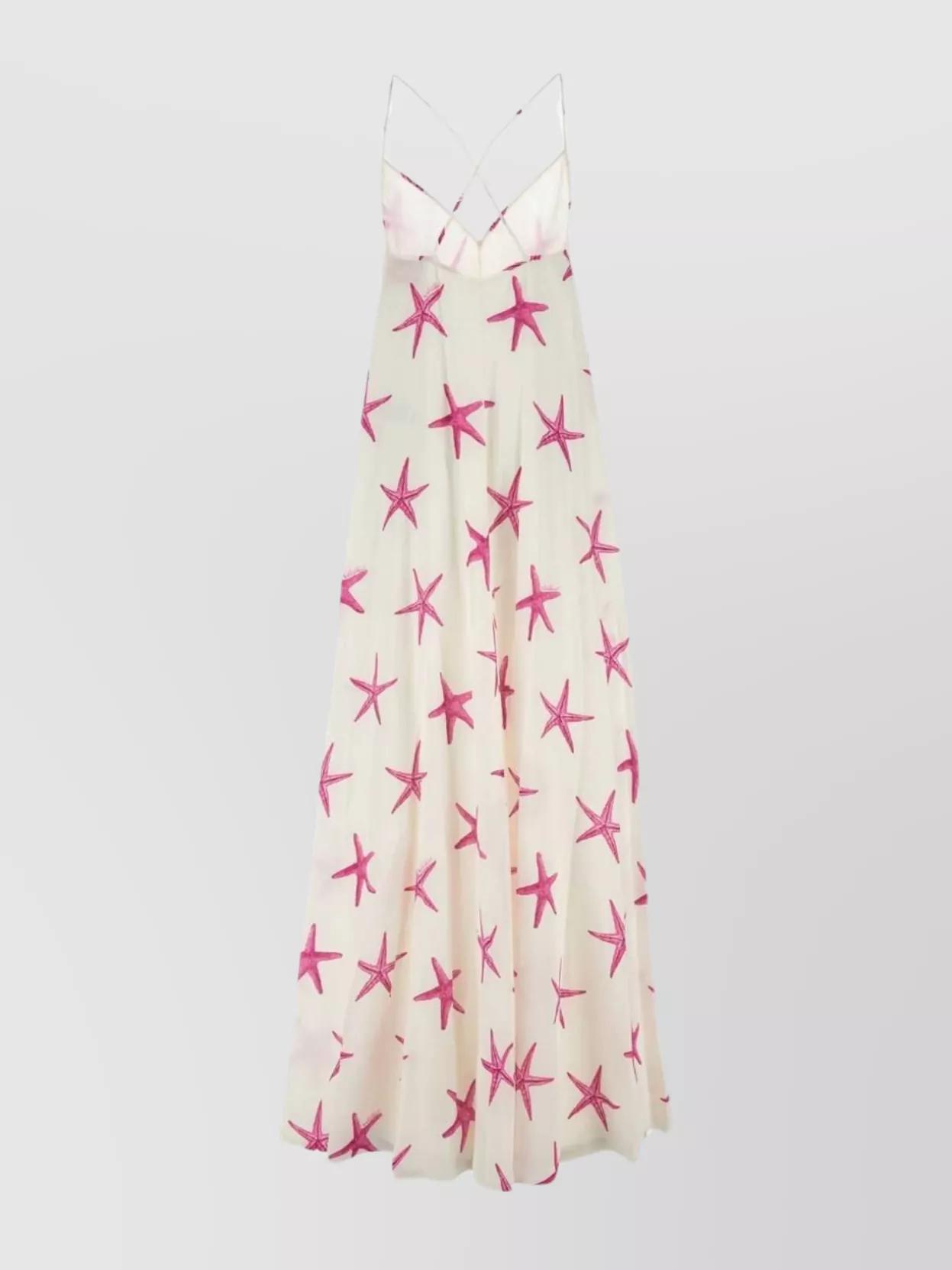 Starfish Print V-neck Summer Dress In White Product Image