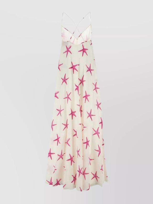 Starfish Print V-neck Summer Dress In White Product Image