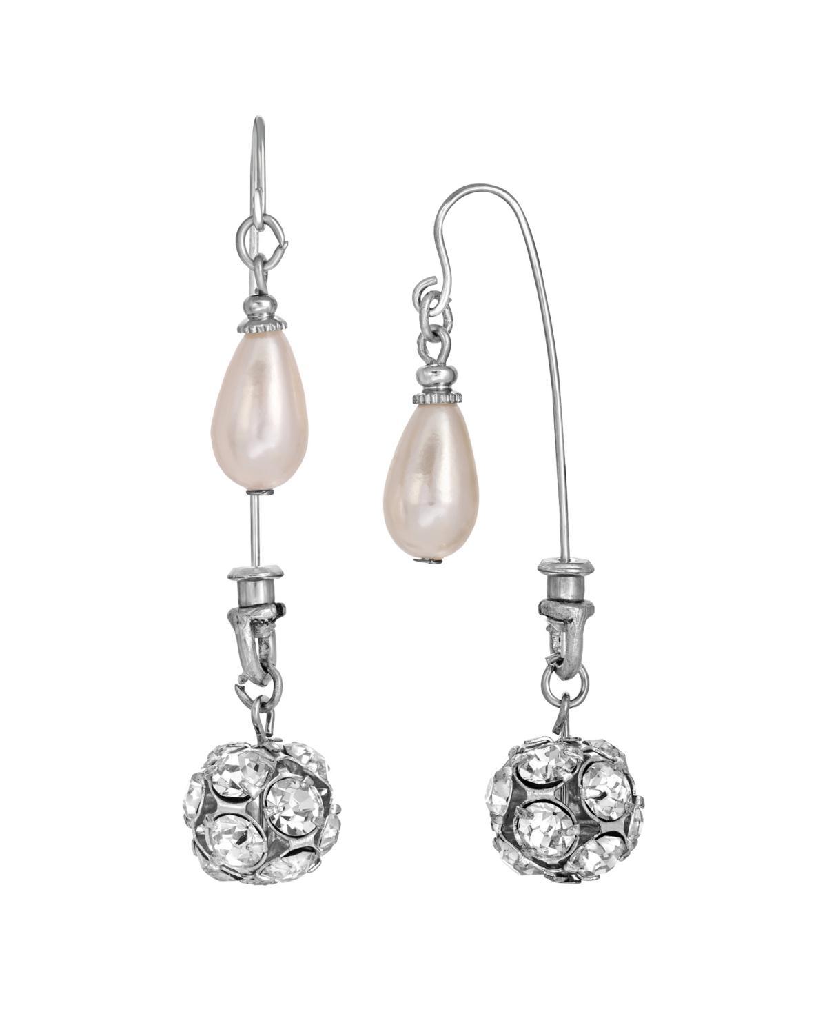 1928 Silver Tone Simulated Pearl & Crystal Front-Back Drop Earrings, Womens, White Product Image