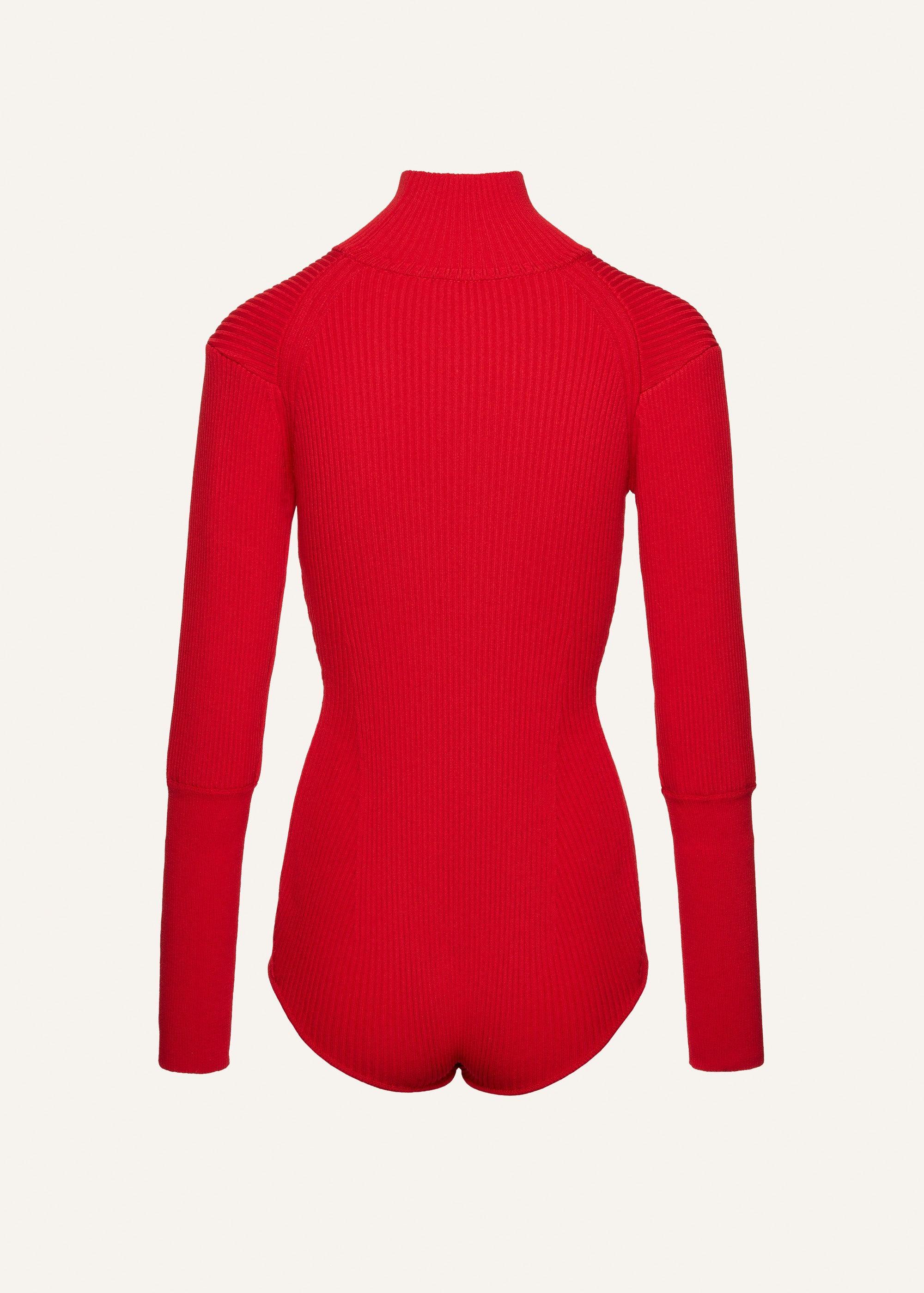 Ribbed high-neck bodysuit in red Product Image