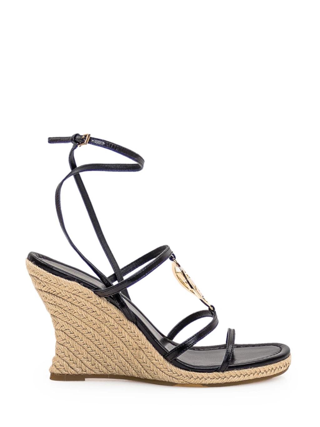 TORY BURCH Capri Miller Leather Espadrille Wedge In Black Product Image