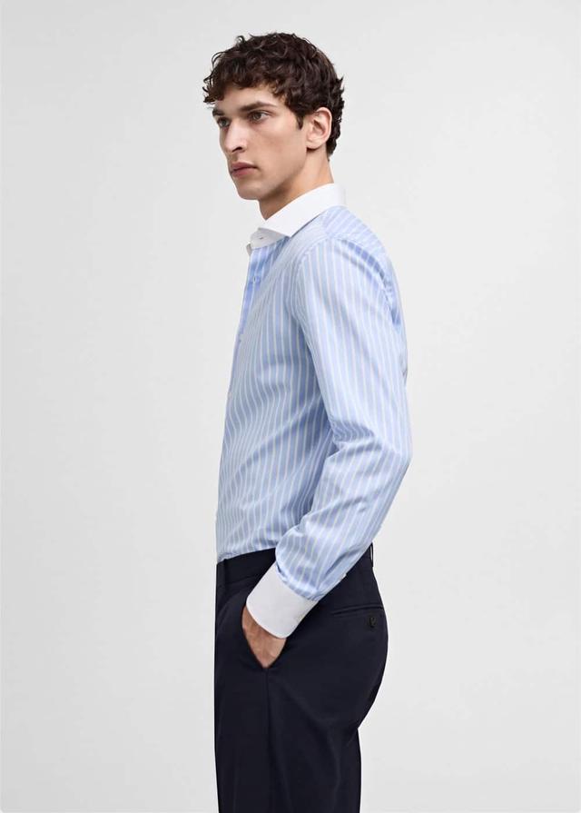 MANGO MAN - Striped-print slim-fit suit shirt sky blueMen Product Image