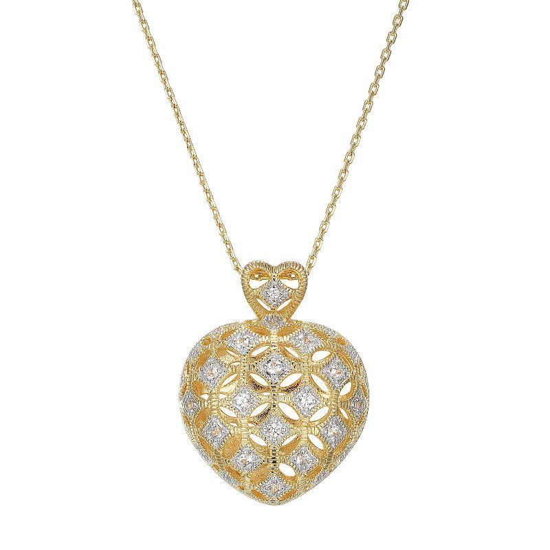 18k Gold Over Sterling Silver Lab-Created White Sapphire Heart Pendant Necklace, Womens Gold Tone Product Image