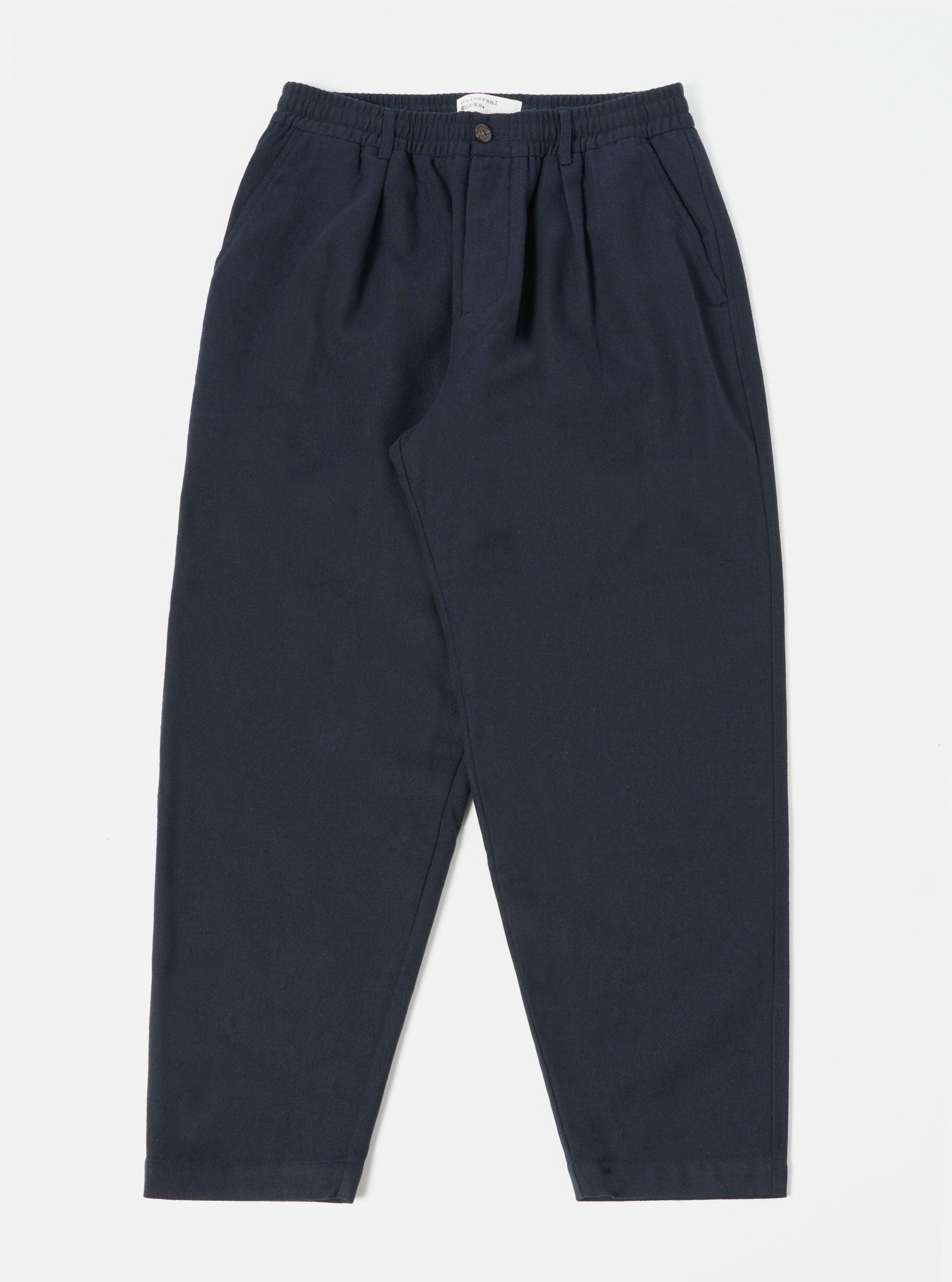 Universal Works Pleated Track Pant in Navy Upcycled Italian Tweed Product Image