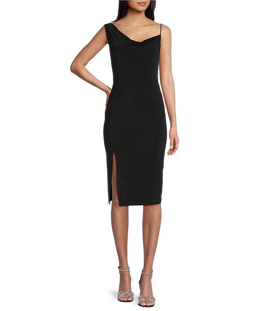 Next Up One Shoulder Cowl Neck Side Slit Midi Dress Product Image