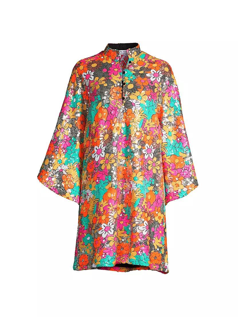 Sequined Floral Mini Caftan Product Image