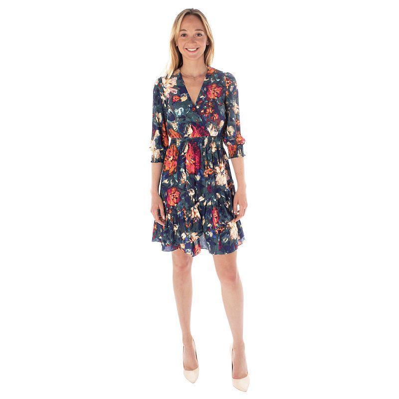 Womens Maison Tara Floral Faux Wrap Midi Dress Blue Product Image