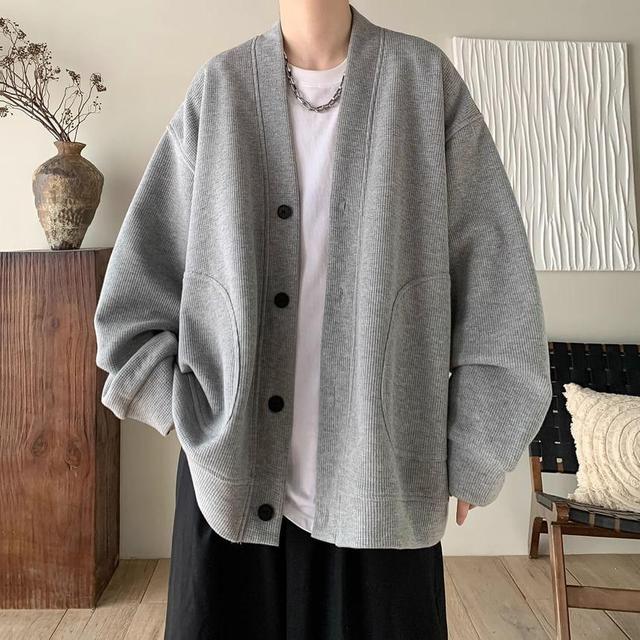 V-Neck Plain Cardigan Product Image