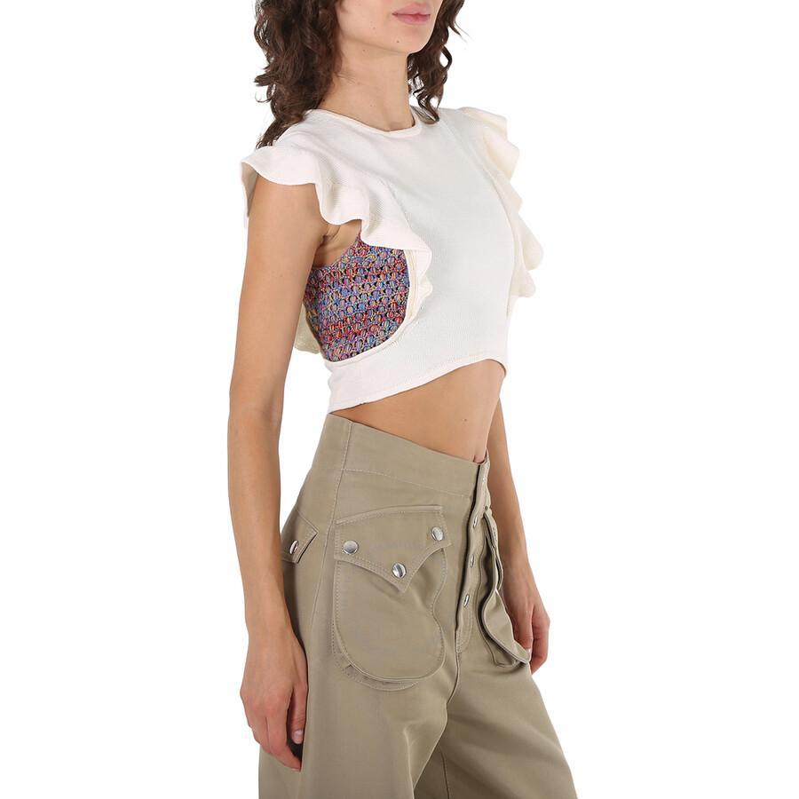 Chloe Ladies Brilliant White Cropped Knit Top Product Image