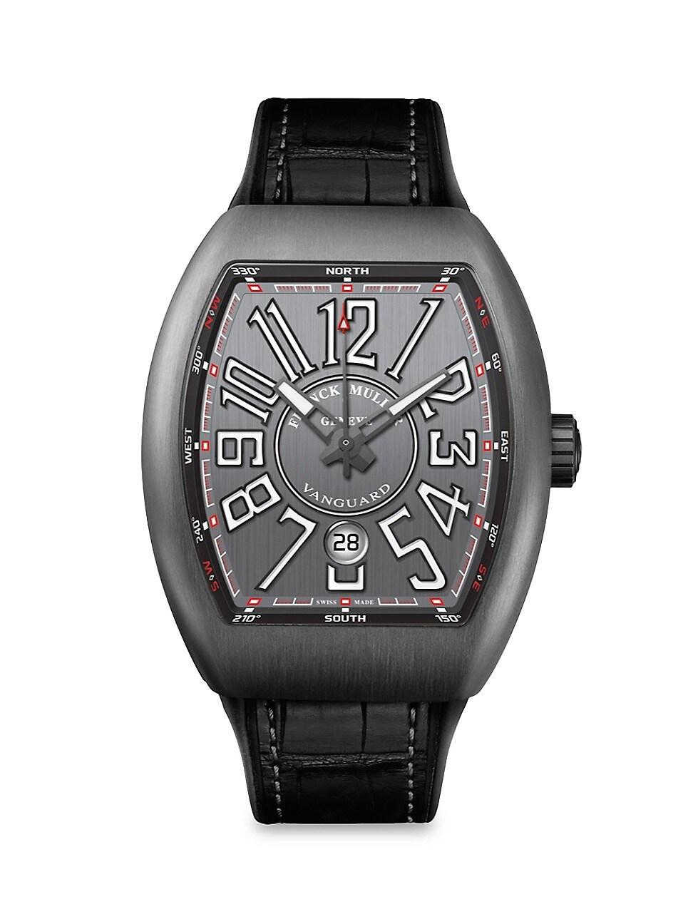 Mens Vanguard Brushed Titanium, Alligator-Embossed Leather & Rubber Strap Watch Product Image