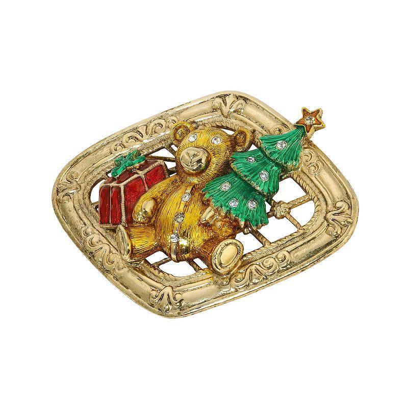 1928 Gold-Tone Christmas Bear Pin, Womens, Tree Product Image