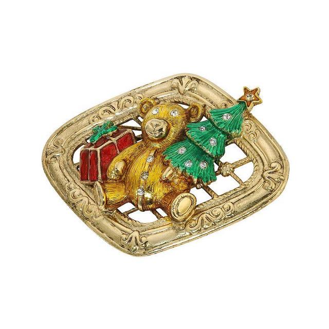 1928 Gold-Tone Christmas Bear Pin, Womens, Tree Product Image