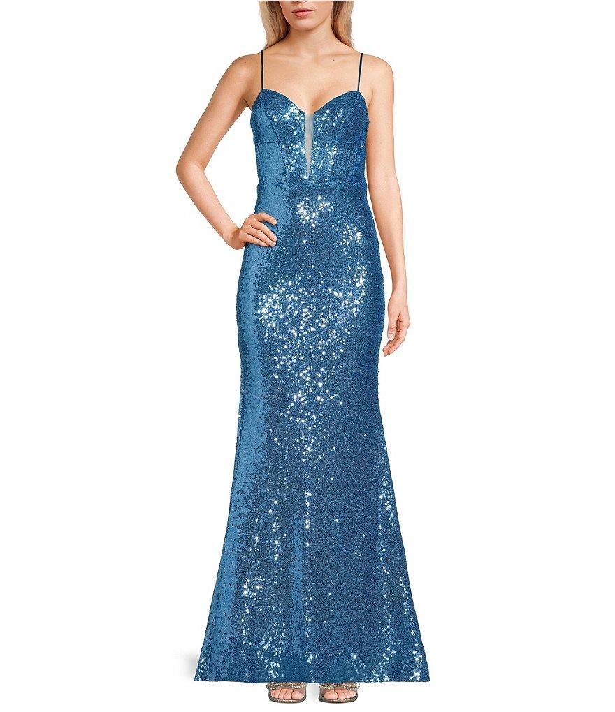 B. Darlin Sequin V-Neck Long Dress With Train Product Image