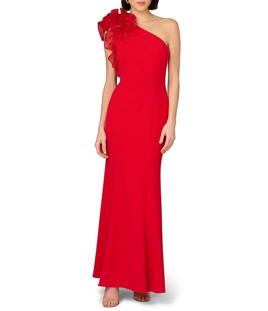 Aidan Mattox Organza Ruffle One-Shoulder Sleeveless Long Column Gown Product Image