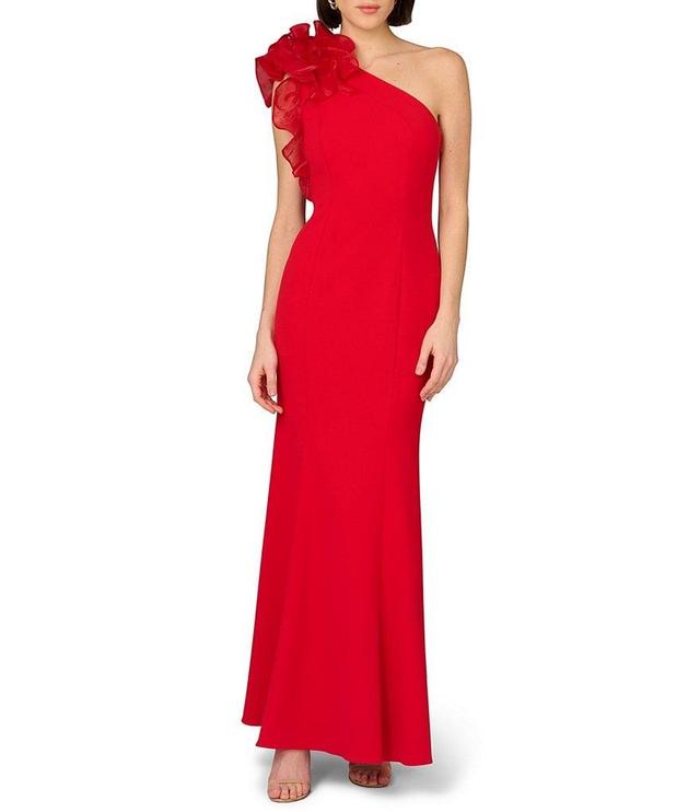 Aidan Mattox Organza Ruffle One-Shoulder Sleeveless Long Column Gown Product Image