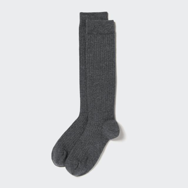 Mens Wide Ribbed Knee High Socks with Deodorizing Dark Gray US8-US11 UNIQLO US Product Image