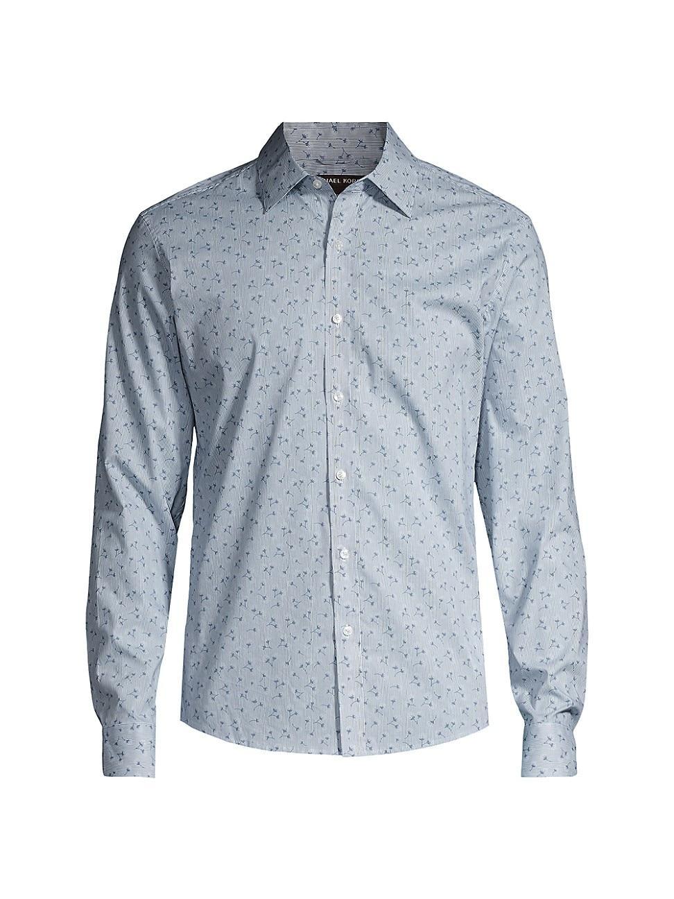 Mens Pinstriped Chambray Floral Button-Front Shirt Product Image