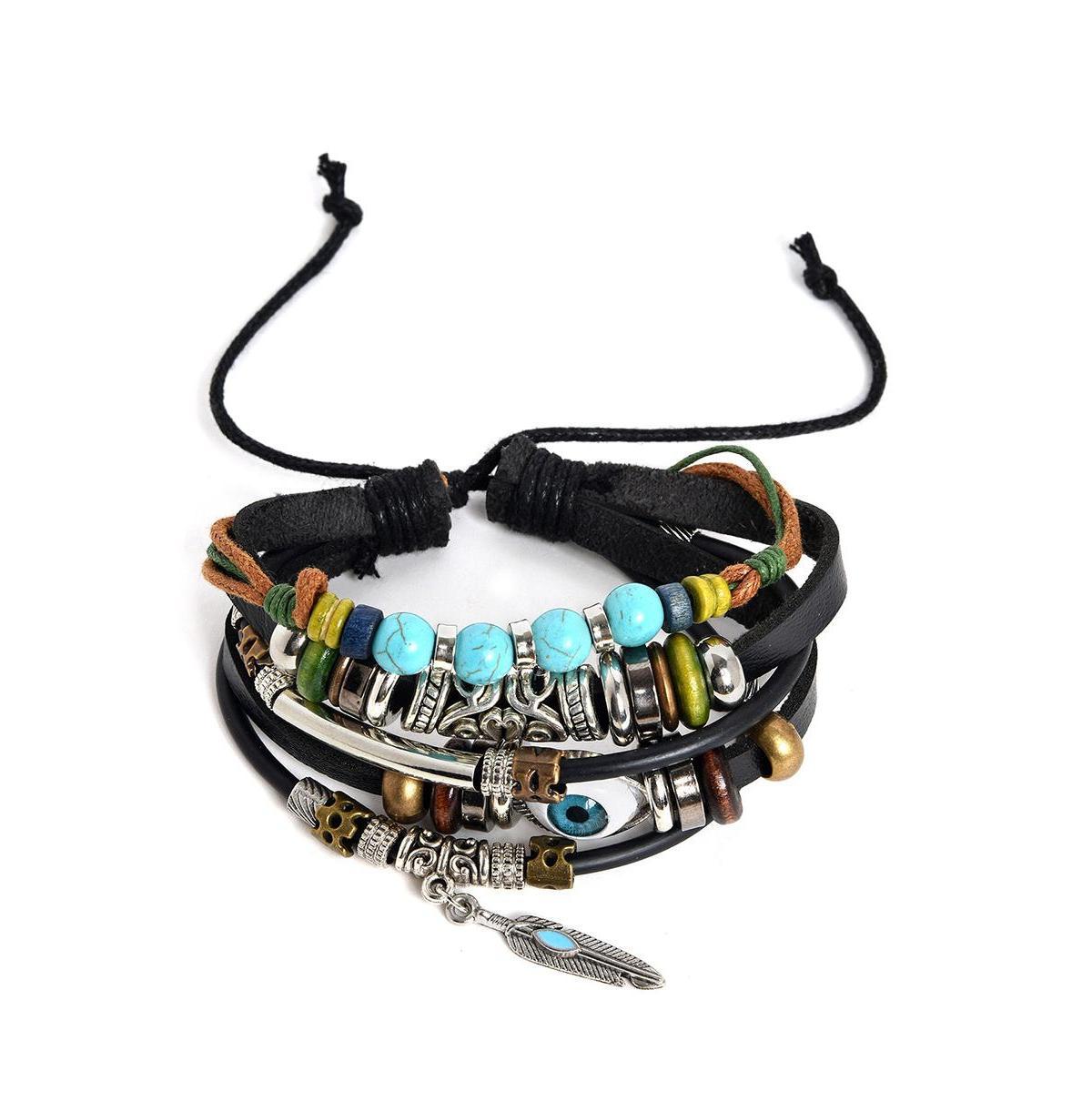 Sohi Womens Black Boho Leather Stack Bracelet Product Image