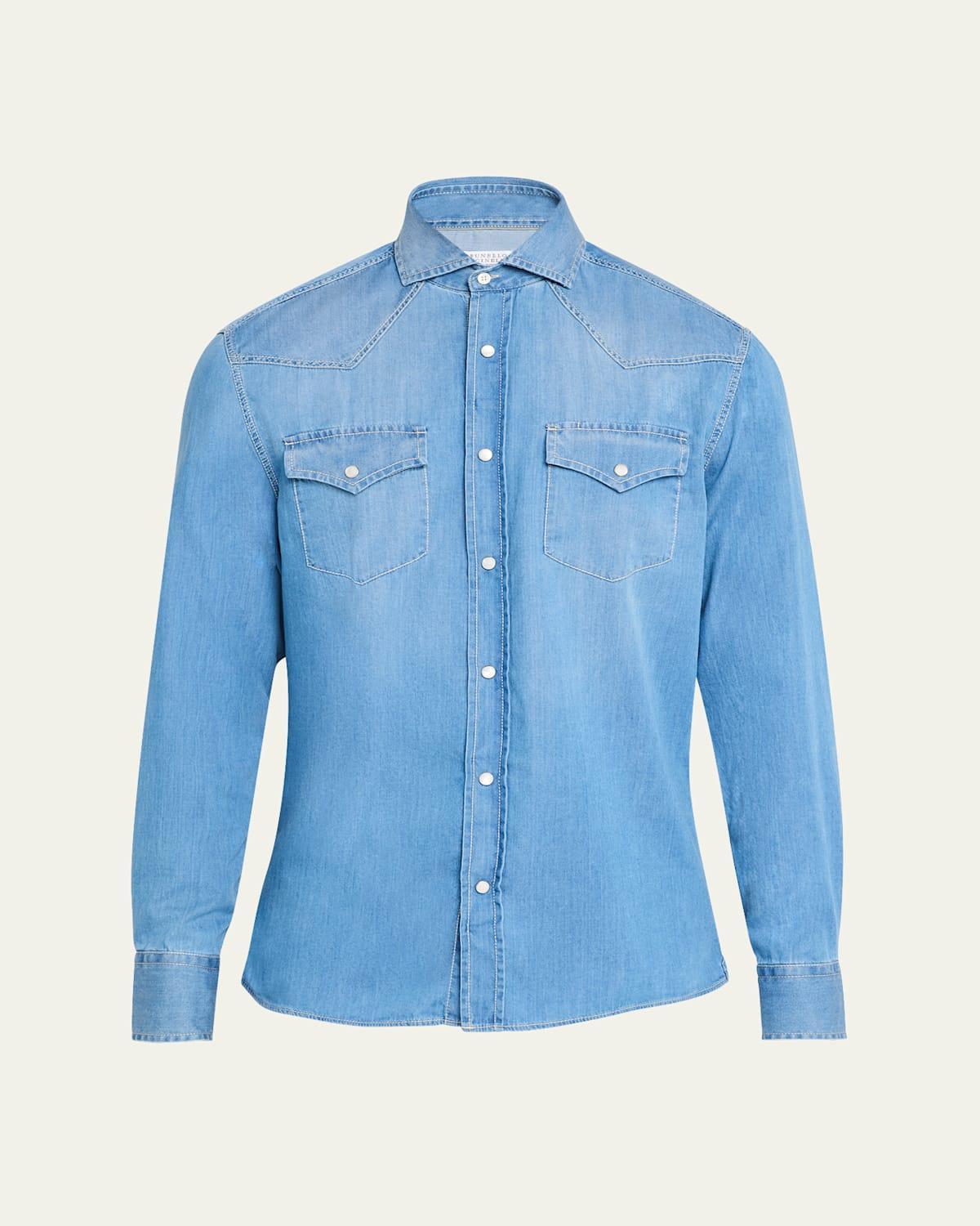 Mens Denim Snap-Front Western Shirt Product Image