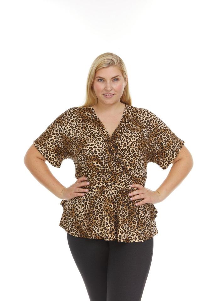 Allover Printed Surplice Front Short Sleeve V-Neck Top - Plus Product Image