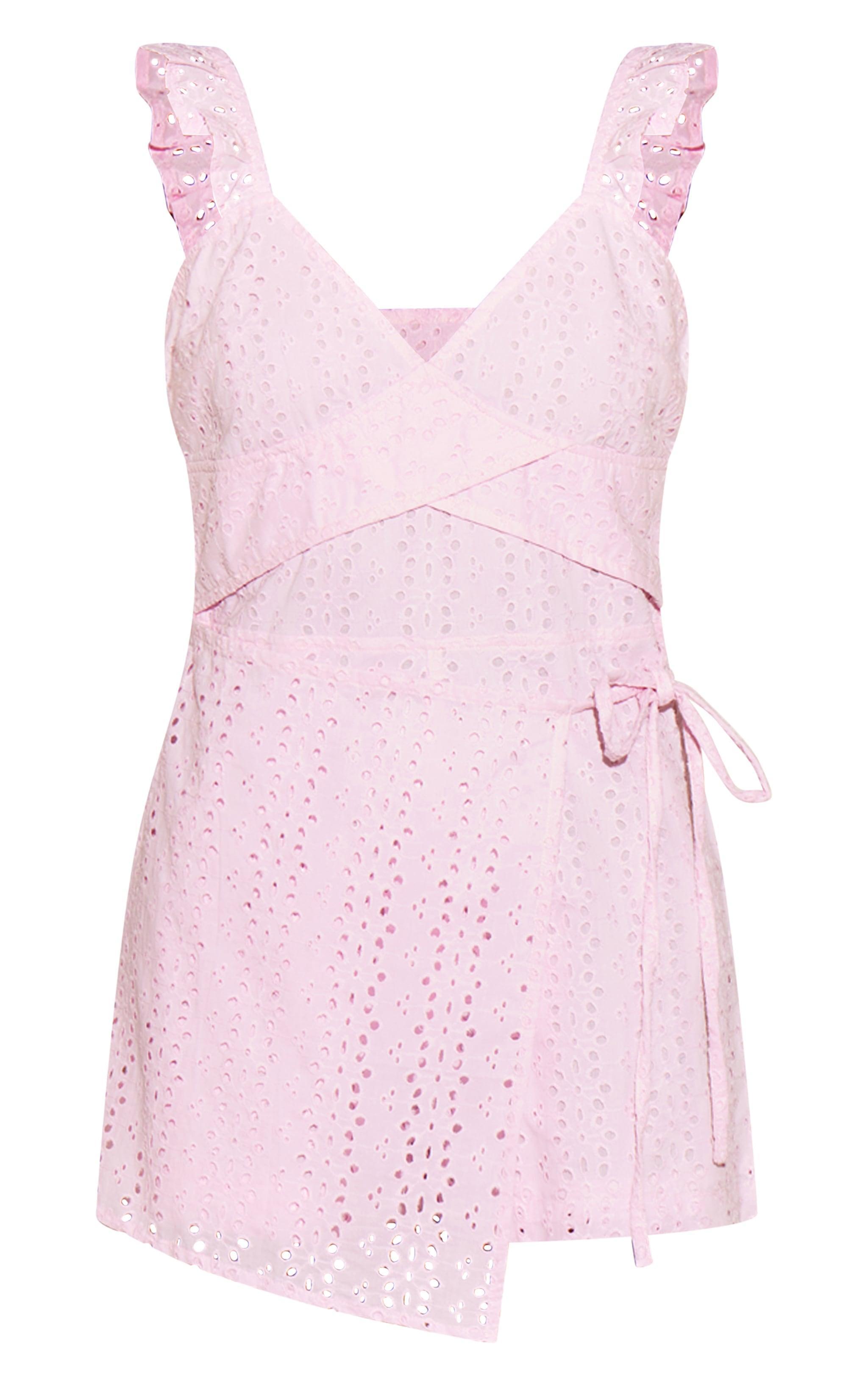 Pink Broderie Frill Strappy Wrap Skort Romper Product Image