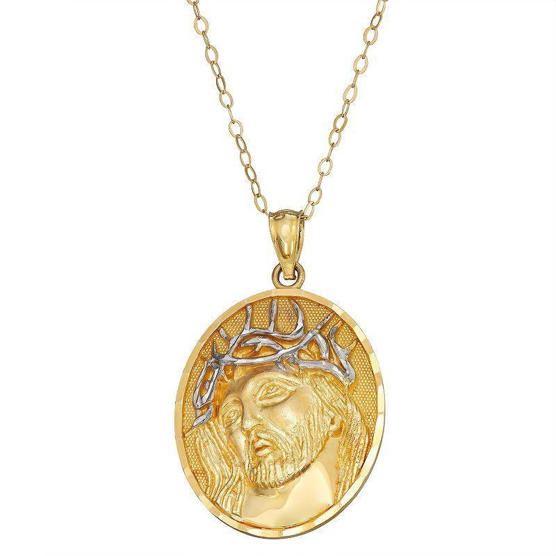 Two Tone 10k Gold Jesus Crown of Thorns Pendant Necklace, Womens Product Image