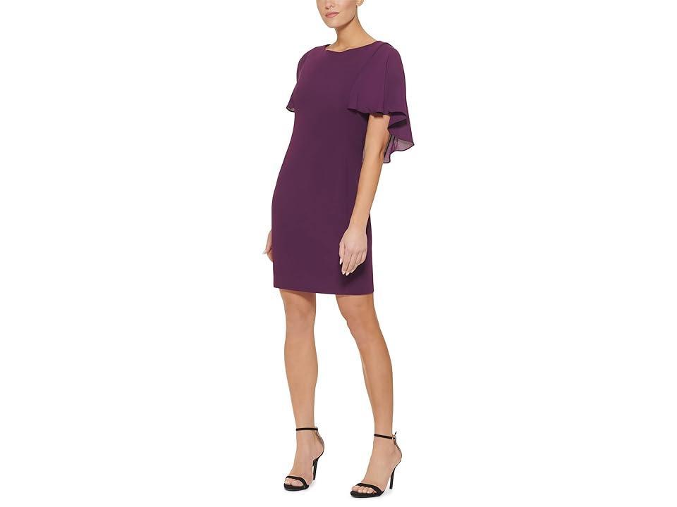 DKNY Chiffon Cape Overlay Dress (Wine) Women's Clothing Product Image