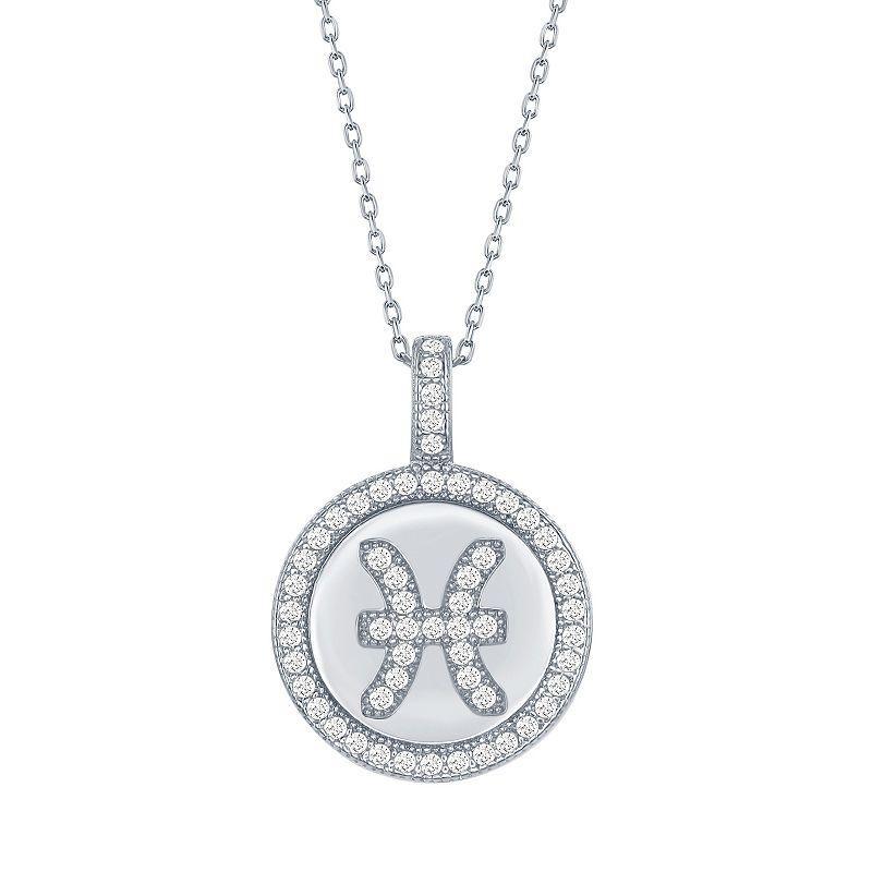 Sterling Silver Cubic Zirconia Zodiac Symbol Necklace, Womens Gemini Product Image