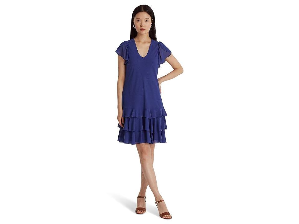 Lauren Ralph Lauren Georgette Drop-Waist Dress Yacht) Women's Dress Product Image