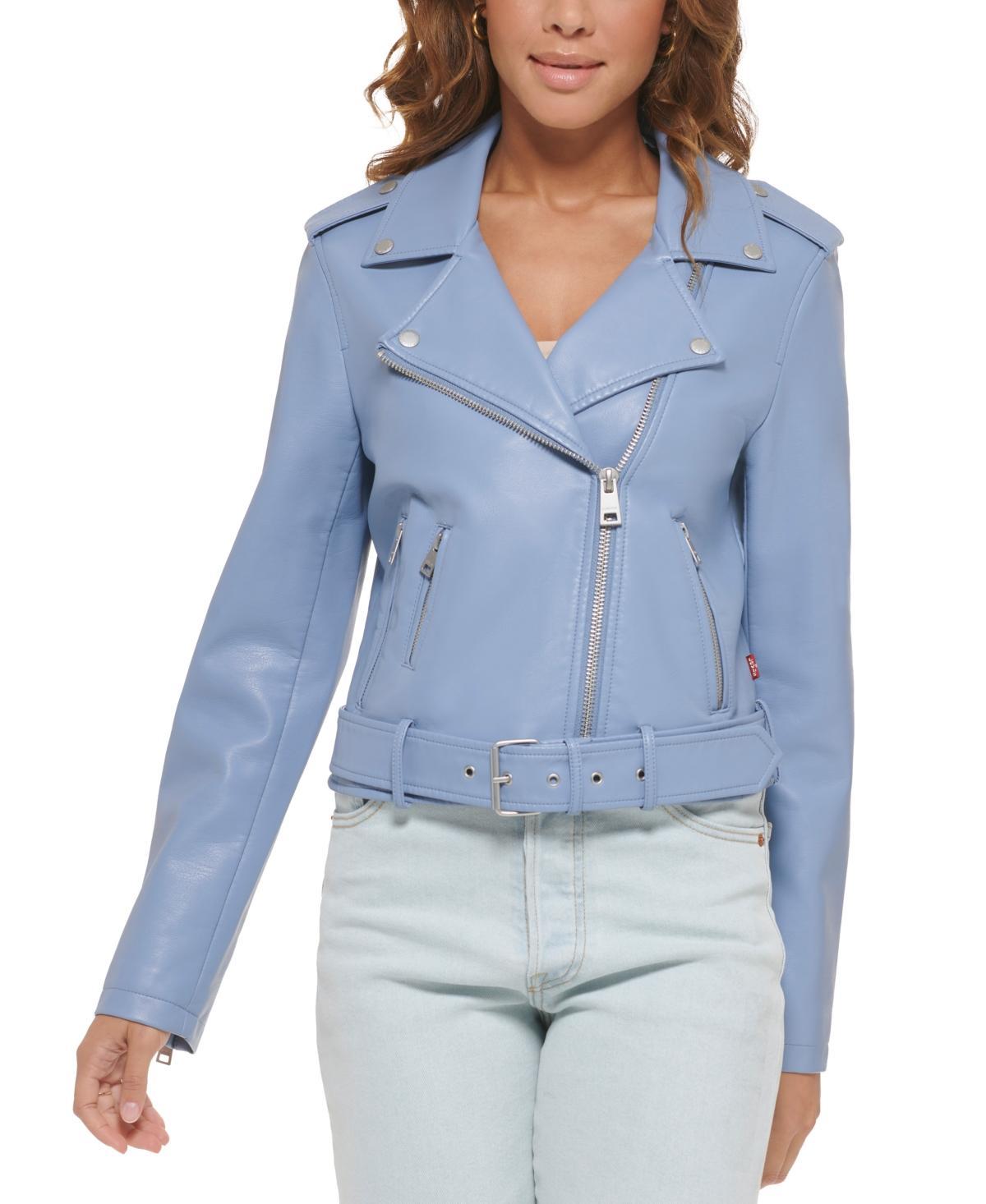 Levis Womens Faux-Leather Belted Hem Moto Jacket Product Image