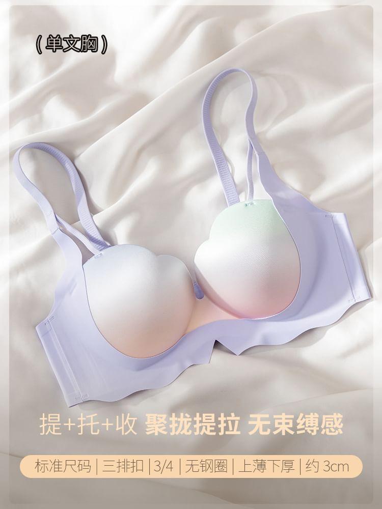 Set: Plain Scallop Trim Bra + Heart Print Bikini Panties Product Image