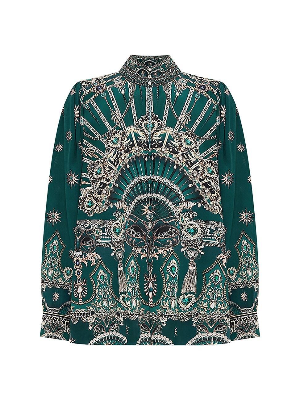 Womens Chain-Print Silk Long-Sleeve Blouse Product Image