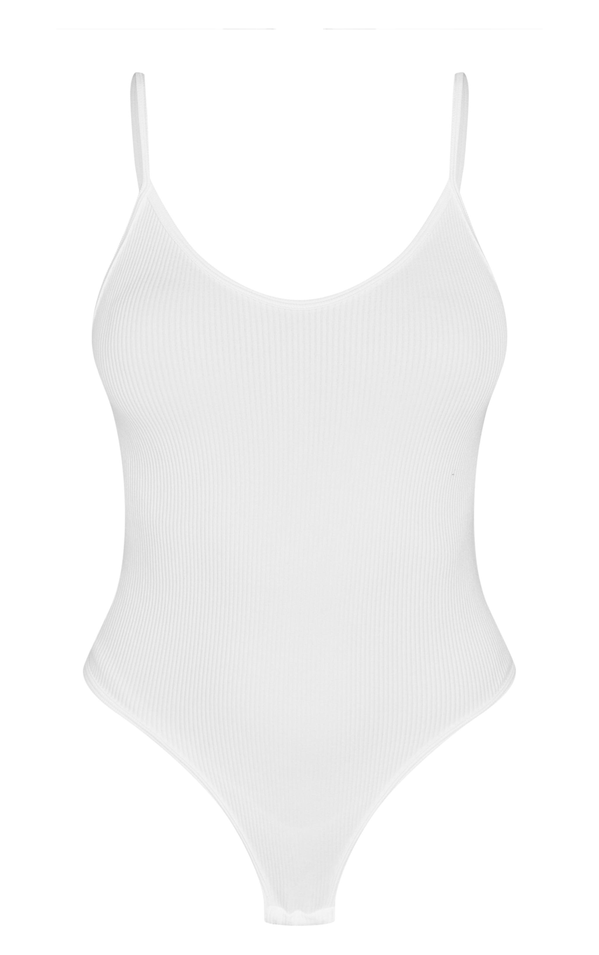 White Snatched Rib Strappy Bodysuit Product Image