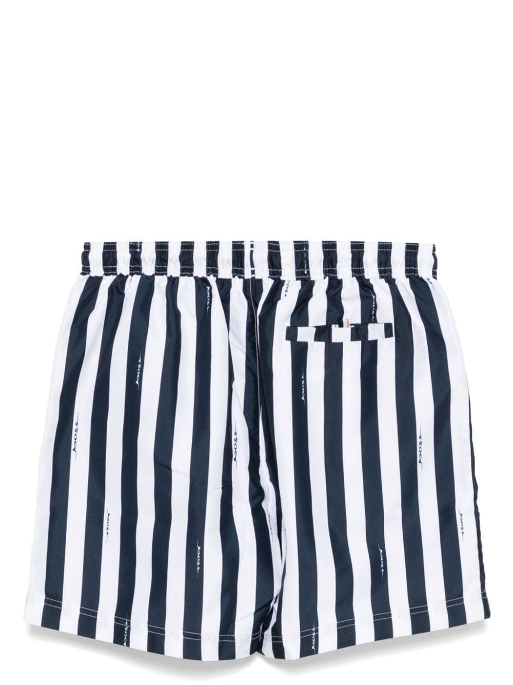 HUGO BOSS Navy Striped Swim Shorts In Blue Product Image