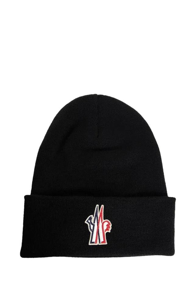 MONCLER Logo Wool Knit Beanie Hat In Black Product Image