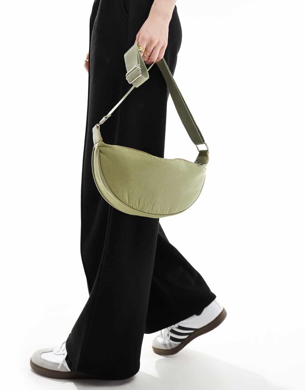 ASOS DESIGN nylon sling crossbody bag in light khaki Product Image