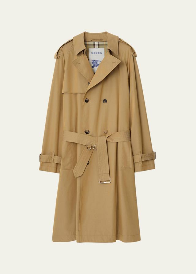 Mens Cotton Gabardine Belted Trench Coat Product Image