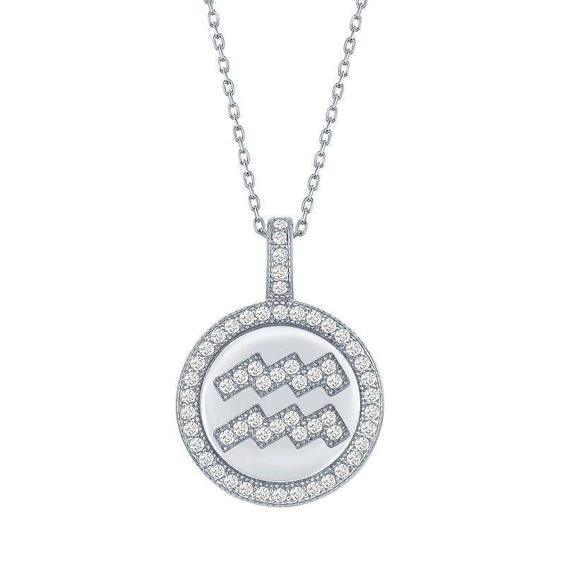 Sterling Silver Cubic Zirconia Zodiac Symbol Necklace, Womens Gemini Product Image